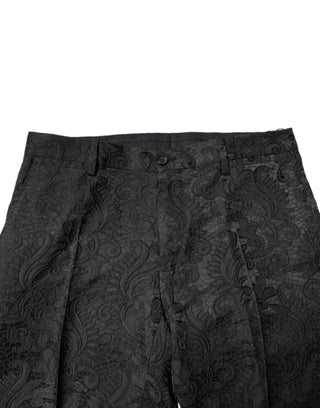 Schwarze Blumen-Jacquard-Hose mit mittlerer Bundhöhe