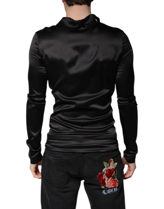 Schwarzer Seidenrollkragenpullover für Herren
