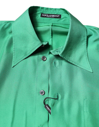 Camisa casual de manga larga de satén de seda verde