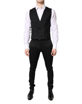 Schwarzer, einreihiger, formeller Blazer mit Weste