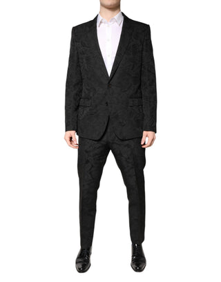 Black Polyester Floral Jacquard 2 Piece Suit