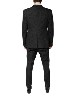 Black Polyester Floral Jacquard 2 Piece Suit