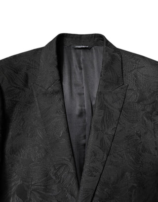 Black Polyester Floral Jacquard 2 Piece Suit