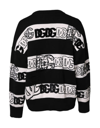 Schwarz-weißer Wollpullover mit Logo-Print