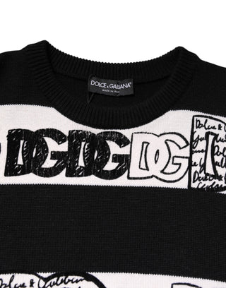 Schwarz-weißer Wollpullover mit Logo-Print