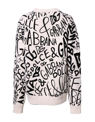 Weiß-schwarzer Pullover für Damen mit Logo-Print
