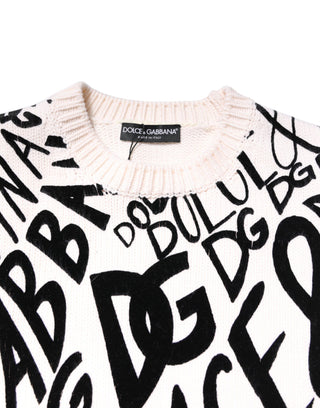Weiß-schwarzer Pullover für Damen mit Logo-Print