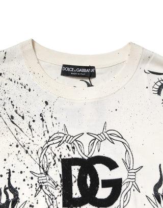 White Logo Angel Print Women Pullover Sweater