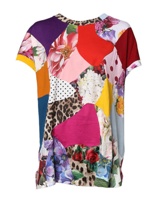 Blusa multicolor de manga corta con patchwork