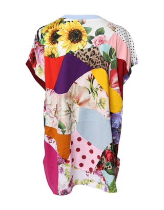 Blusa multicolor de manga corta con patchwork
