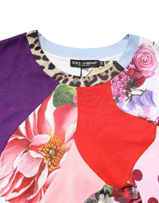 Blusa multicolor de manga corta con patchwork