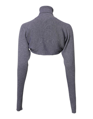 Gray Wool Knit Turtleneck Cropped Top Sweater