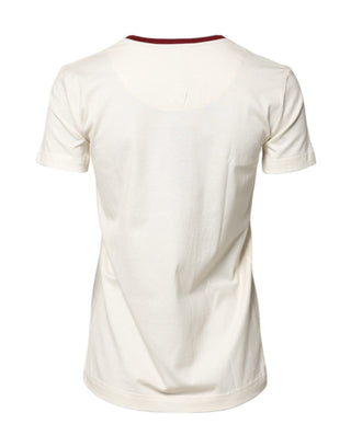 White Cotton Print Short Sleeves Top T-shirt