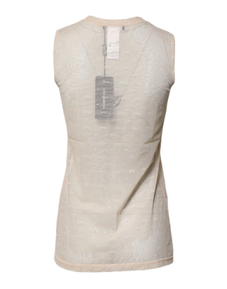 Top sin mangas color marfil de nailon con logo y transparencia
