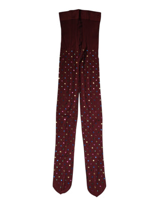 Maroon Nylon Crystal Embellished Pantyhose Tights