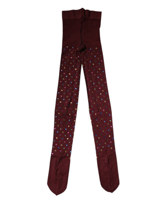 Maroon Nylon Crystal Embellished Pantyhose Tights