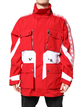 Rot Weiße Nylon Windbreaker Jacke mit durchgehendem Reißverschluss