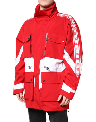 Rot Weiße Nylon Windbreaker Jacke mit durchgehendem Reißverschluss