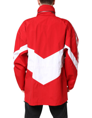Rot Weiße Nylon Windbreaker Jacke mit durchgehendem Reißverschluss