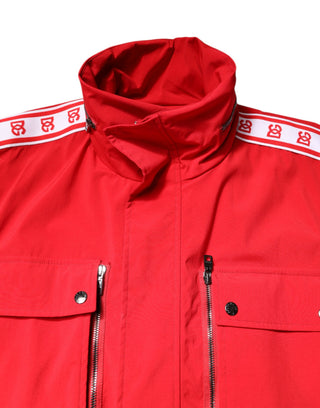 Rot Weiße Nylon Windbreaker Jacke mit durchgehendem Reißverschluss