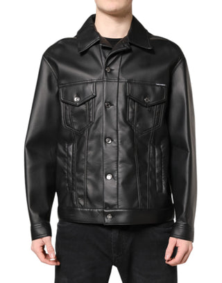 Chaqueta biker de poliéster negro con botones  
