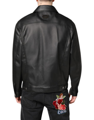 Chaqueta biker de poliéster negro con botones  