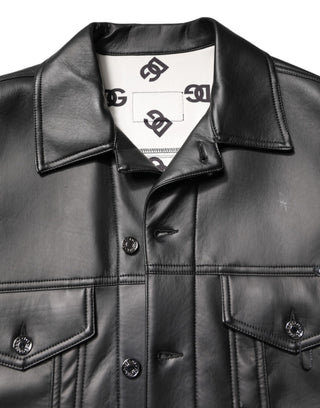 Chaqueta biker de poliéster negro con botones  