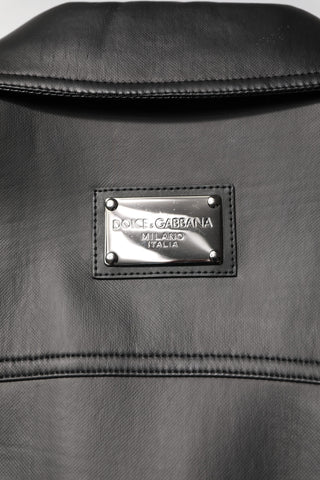 Chaqueta biker de poliéster negro con botones  