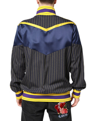 Chaqueta bomber con cremallera completa y logo a rayas negro  