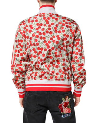 Chaqueta bomber blanca con cremallera completa y estampado de cerezas  