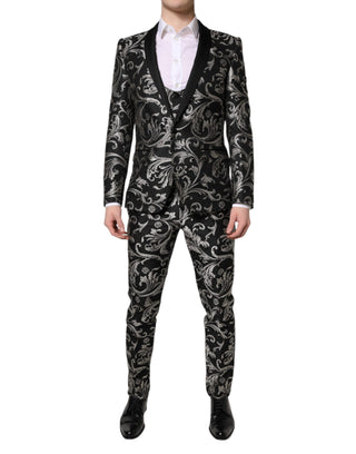 Traje de hombre MARTINI de 3 piezas en jacquard negro y gris