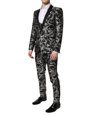 Traje de hombre MARTINI de 3 piezas en jacquard negro y gris