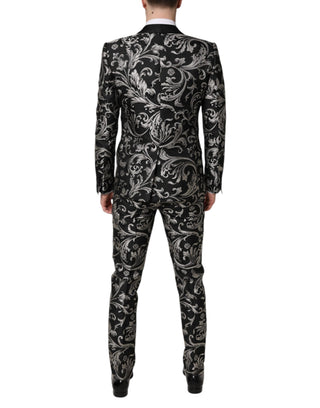 Traje de hombre MARTINI de 3 piezas en jacquard negro y gris