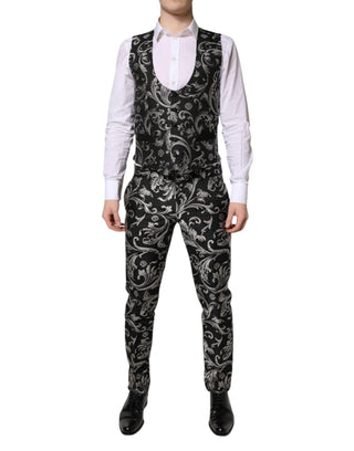 Traje de hombre MARTINI de 3 piezas en jacquard negro y gris