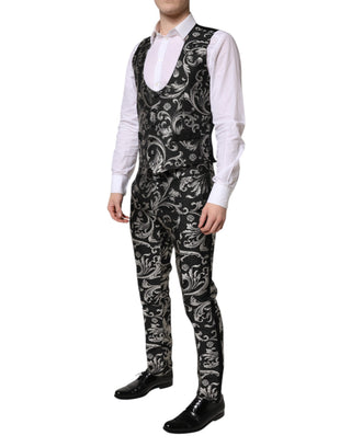 Traje de hombre MARTINI de 3 piezas en jacquard negro y gris