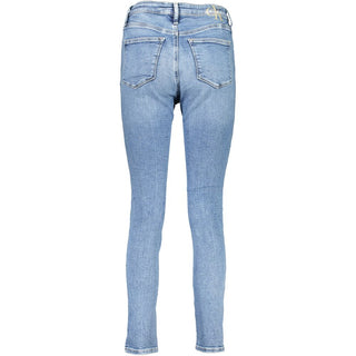 Jeans ajustados femeninos de algodón azul