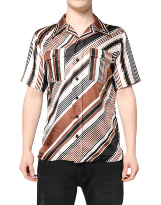 Camisa de manga corta de seda a rayas multicolor