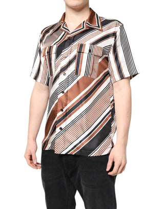 Camisa de manga corta de seda a rayas multicolor