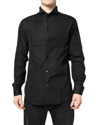 Camisa formal de vestir de manga larga de algodón negro
