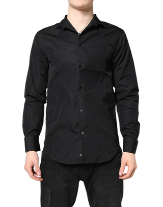 Camisa formal de vestir de manga larga de algodón negro para hombre