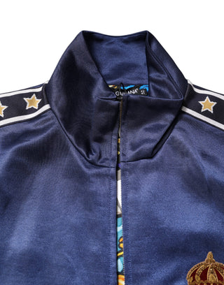 Blue Nylon Logo Patch Men Bomber Sweater