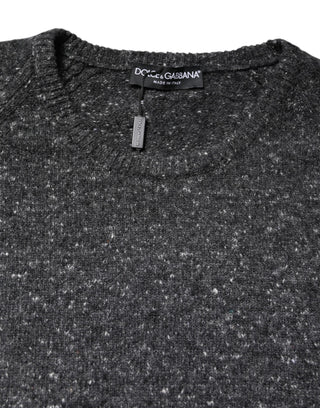 Gray Wool Knitted Round Neck Pullover Sweater
