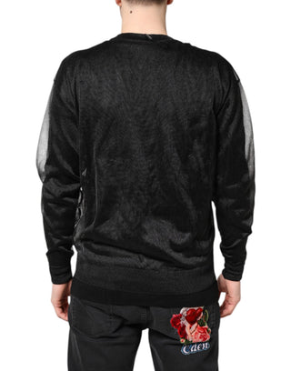 Suéter de cuello redondo tejido con logo negro  