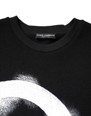 Black Cotton Logo Print Men Pullover Sweater