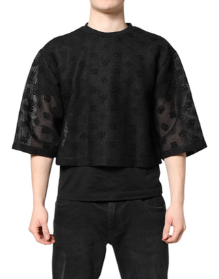 Camiseta negra de manga corta con logo transparente  