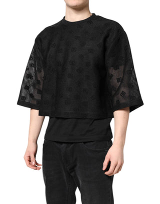 Camiseta negra de manga corta con logo transparente  