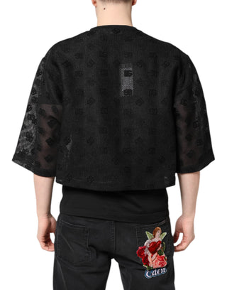 Camiseta negra de manga corta con logo transparente  