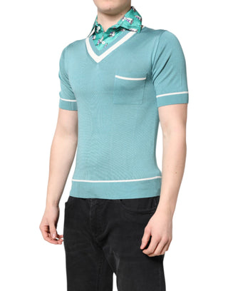 Grünes bedrucktes Kurzarm-T-Shirt mit Kragen