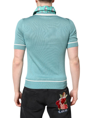 Grünes bedrucktes Kurzarm-T-Shirt mit Kragen