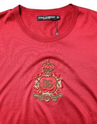 Rotes Seiden-DG-Kronen-Logo Kurzarm-T-Shirt